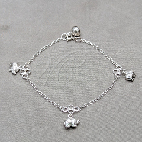 Pulsera de Dije 03.409.0076.08 Plata Rodinada, Diseño de Elefante, Pulido, Tono Plateado (Grosor 01 MM, 8 Pulgadas de Largo)