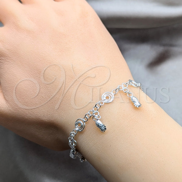 Pulsera de Dije 03.409.0077.08 Plata Rodinada, Diseño de Pina, Pulido, Tono Plateado (Grosor 01 MM, 8 Pulgadas de Largo)