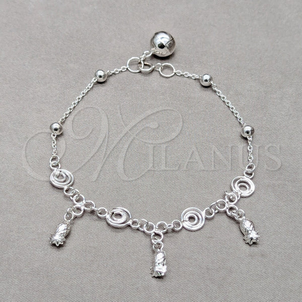 Pulsera de Dije 03.409.0077.08 Plata Rodinada, Diseño de Pina, Pulido, Tono Plateado (Grosor 01 MM, 8 Pulgadas de Largo)