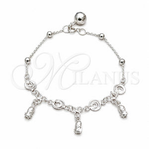 Pulsera de Dije 03.409.0077.08 Plata Rodinada, Diseño de Pina, Pulido, Tono Plateado (Grosor 01 MM, 8 Pulgadas de Largo)