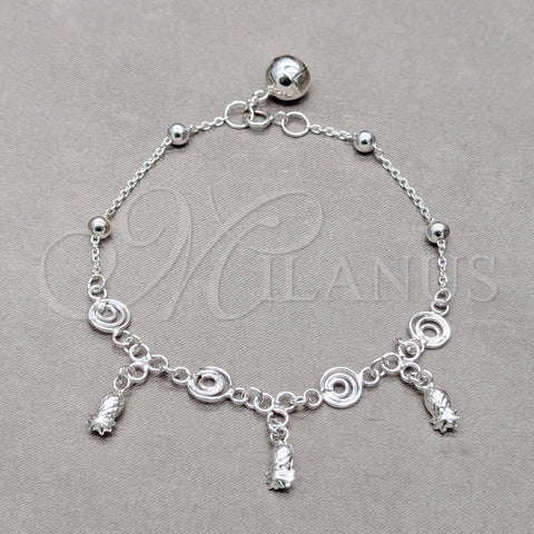Pulsera de Dije 03.409.0077.08 Plata Rodinada, Diseño de Pina, Pulido, Tono Plateado (Grosor 01 MM, 8 Pulgadas de Largo)