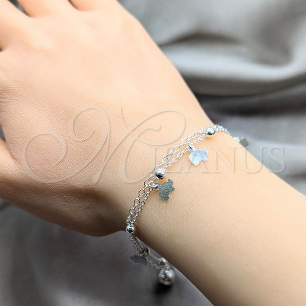 Pulsera de Dije 03.409.0078.08 Plata Rodinada, Diseño de Elefante, Pulido, Tono Plateado (Grosor 01 MM, 8 Pulgadas de Largo)