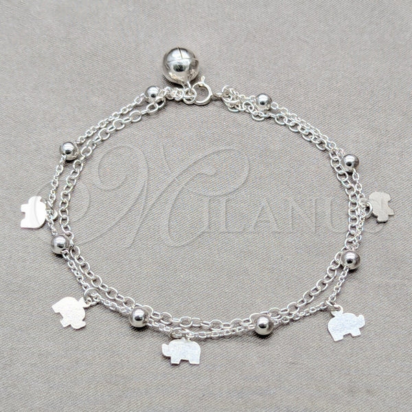 Pulsera de Dije 03.409.0078.08 Plata Rodinada, Diseño de Elefante, Pulido, Tono Plateado (Grosor 01 MM, 8 Pulgadas de Largo)