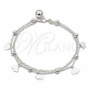 Pulsera de Dije 03.409.0078.08 Plata Rodinada, Diseño de Elefante, Pulido, Tono Plateado (Grosor 01 MM, 8 Pulgadas de Largo)