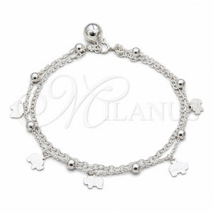 Pulsera de Dije 03.409.0078.08 Plata Rodinada, Diseño de Elefante, Pulido, Tono Plateado (Grosor 01 MM, 8 Pulgadas de Largo)