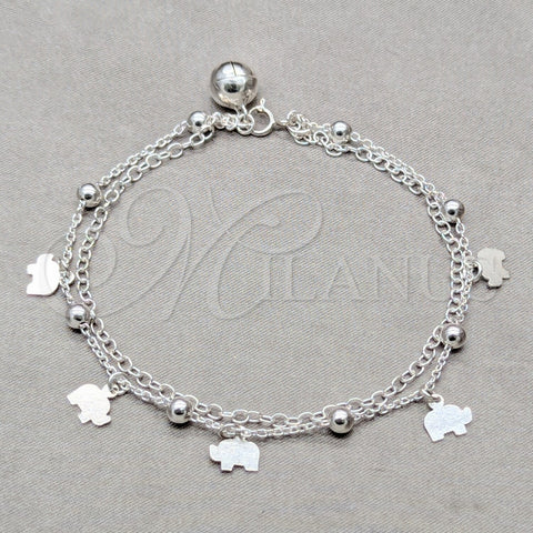 Pulsera de Dije 03.409.0078.08 Plata Rodinada, Diseño de Elefante, Pulido, Tono Plateado (Grosor 01 MM, 8 Pulgadas de Largo)