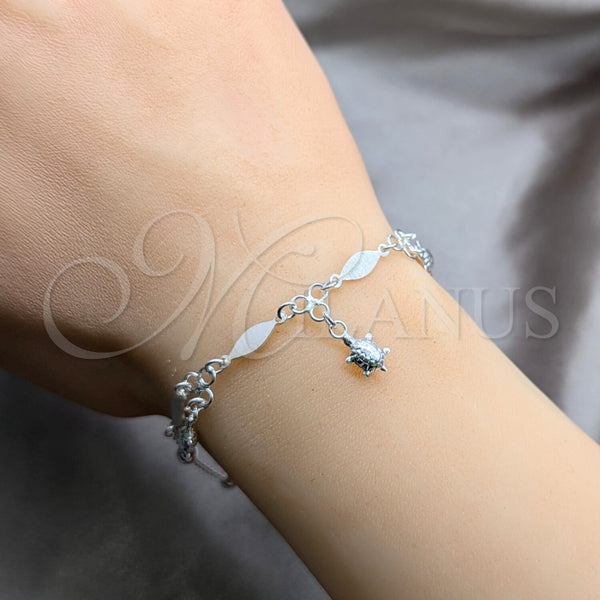 Pulsera de Dije 03.409.0079.08 Plata Rodinada, Diseño de Tortuga y Diamante, Pulido, Tono Plateado (Grosor 01 MM, 8 Pulgadas de Largo)