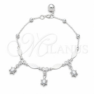Pulsera de Dije 03.409.0079.08 Plata Rodinada, Diseño de Tortuga y Diamante, Pulido, Tono Plateado (Grosor 01 MM, 8 Pulgadas de Largo)