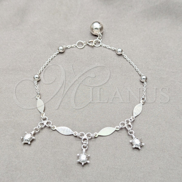 Pulsera de Dije 03.409.0079.08 Plata Rodinada, Diseño de Tortuga y Diamante, Pulido, Tono Plateado (Grosor 01 MM, 8 Pulgadas de Largo)