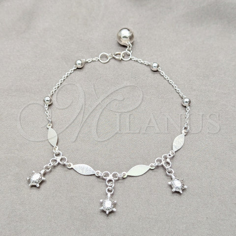 Pulsera de Dije 03.409.0079.08 Plata Rodinada, Diseño de Tortuga y Diamante, Pulido, Tono Plateado (Grosor 01 MM, 8 Pulgadas de Largo)