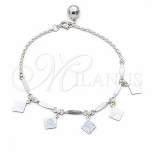 Pulsera de Dije 03.409.0080.08 Plata Rodinada, Pulido, Tono Plateado (Grosor 01 MM, 8 Pulgadas de Largo)