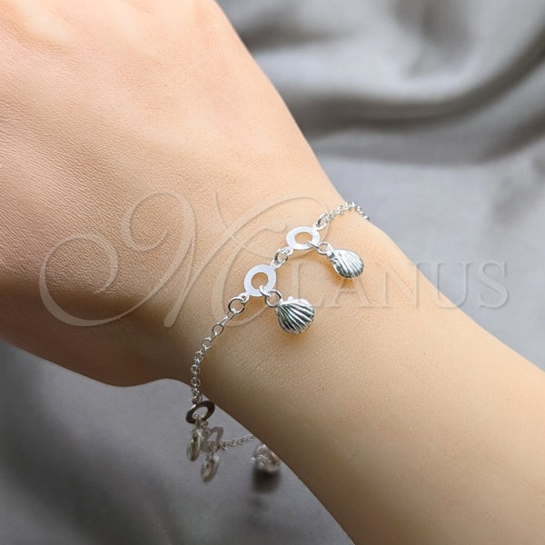 Pulsera de Dije 03.409.0081.08 Plata Rodinada, Diseño de Concha, Pulido, Tono Plateado (Grosor 01 MM, 8 Pulgadas de Largo)