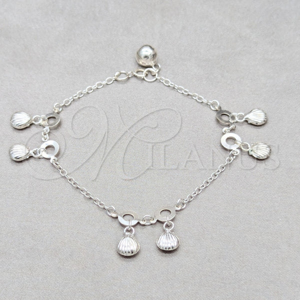 Pulsera de Dije 03.409.0081.08 Plata Rodinada, Diseño de Concha, Pulido, Tono Plateado (Grosor 01 MM, 8 Pulgadas de Largo)