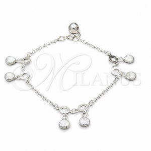 Pulsera de Dije 03.409.0081.08 Plata Rodinada, Diseño de Concha, Pulido, Tono Plateado (Grosor 01 MM, 8 Pulgadas de Largo)