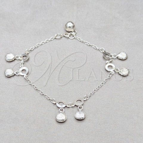 Pulsera de Dije 03.409.0081.08 Plata Rodinada, Diseño de Concha, Pulido, Tono Plateado (Grosor 01 MM, 8 Pulgadas de Largo)