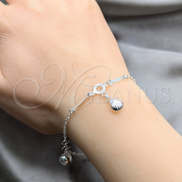 Pulsera de Dije 03.409.0082.08 Plata Rodinada, Diseño de Concha, Pulido, Tono Plateado (Grosor 01 MM, 8 Pulgadas de Largo)