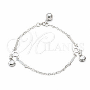 Pulsera de Dije 03.409.0082.08 Plata Rodinada, Diseño de Concha, Pulido, Tono Plateado (Grosor 01 MM, 8 Pulgadas de Largo)