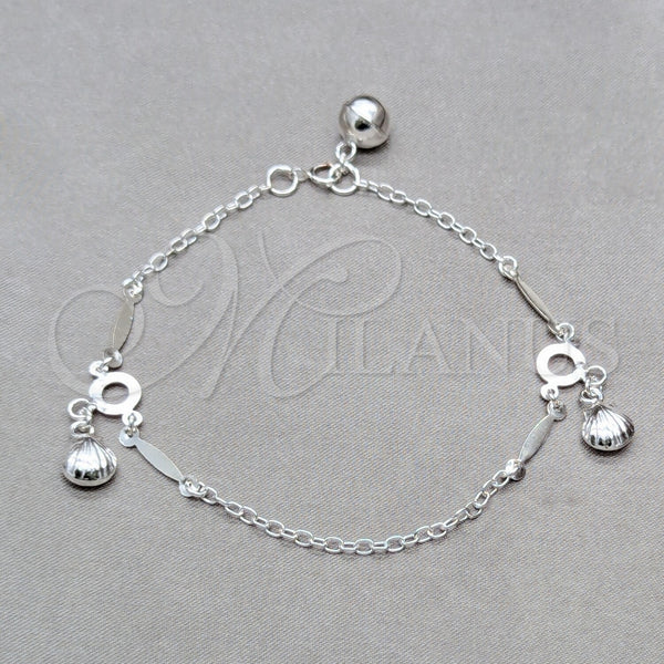 Pulsera de Dije 03.409.0082.08 Plata Rodinada, Diseño de Concha, Pulido, Tono Plateado (Grosor 01 MM, 8 Pulgadas de Largo)