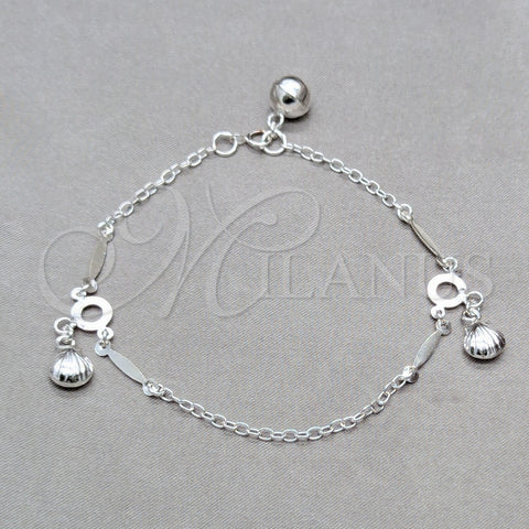 Pulsera de Dije 03.409.0082.08 Plata Rodinada, Diseño de Concha, Pulido, Tono Plateado (Grosor 01 MM, 8 Pulgadas de Largo)