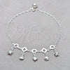 Tobillera de Dije 03.409.0084.10 Plata Rodinada, Diseño de Concha y Corazón, Pulido, Tono Plateado (Grosor 01 MM, 10 Pulgadas de Largo)