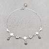 Tobillera de Dije 03.409.0085.10 Plata Rodinada, Diseño de Flor y Luna, Pulido, Tono Plateado (Grosor 01 MM, 10 Pulgadas de Largo)
