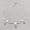 Tobillera de Dije 03.409.0085.10 Plata Rodinada, Diseño de Flor y Luna, Pulido, Tono Plateado (Grosor 01 MM, 10 Pulgadas de Largo)