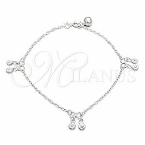 Tobillera de Dije 03.409.0086.10 Plata Rodinada, Diseño de Sol, Pulido, Tono Plateado (Grosor 01 MM, 10 Pulgadas de Largo)