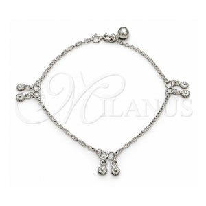 Tobillera de Dije 03.409.0086.10 Plata Rodinada, Diseño de Sol, Pulido, Tono Plateado (Grosor 01 MM, 10 Pulgadas de Largo)