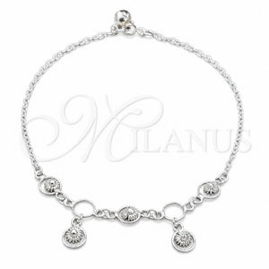 Tobillera de Dije 03.409.0088.10 Plata Rodinada, Diseño de Sol, Pulido, Tono Plateado (Grosor 01 MM, 10 Pulgadas de Largo)