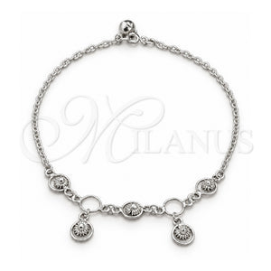 Tobillera de Dije 03.409.0088.10 Plata Rodinada, Diseño de Sol, Pulido, Tono Plateado (Grosor 01 MM, 10 Pulgadas de Largo)