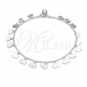 Tobillera de Dije 03.409.0090.10 Plata Rodinada, Diseño de Elefante, Pulido, Tono Plateado (Grosor 01 MM, 10 Pulgadas de Largo)