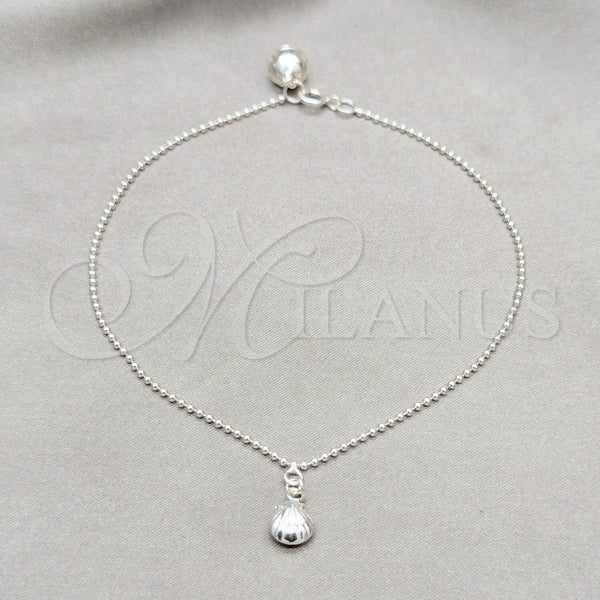 Tobillera de Dije 03.409.0092.10 Plata Rodinada, Diseño de Concha, Pulido, Tono Plateado (Grosor 01 MM, 10 Pulgadas de Largo)