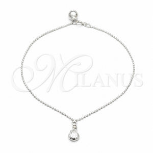 Tobillera de Dije 03.409.0092.10 Plata Rodinada, Diseño de Concha, Pulido, Tono Plateado (Grosor 01 MM, 10 Pulgadas de Largo)