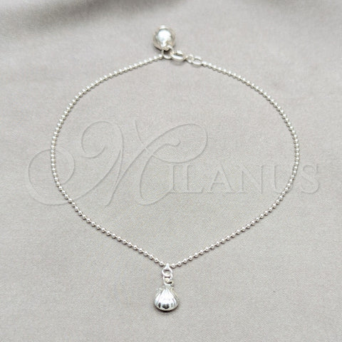 Tobillera de Dije 03.409.0092.10 Plata Rodinada, Diseño de Concha, Pulido, Tono Plateado (Grosor 01 MM, 10 Pulgadas de Largo)