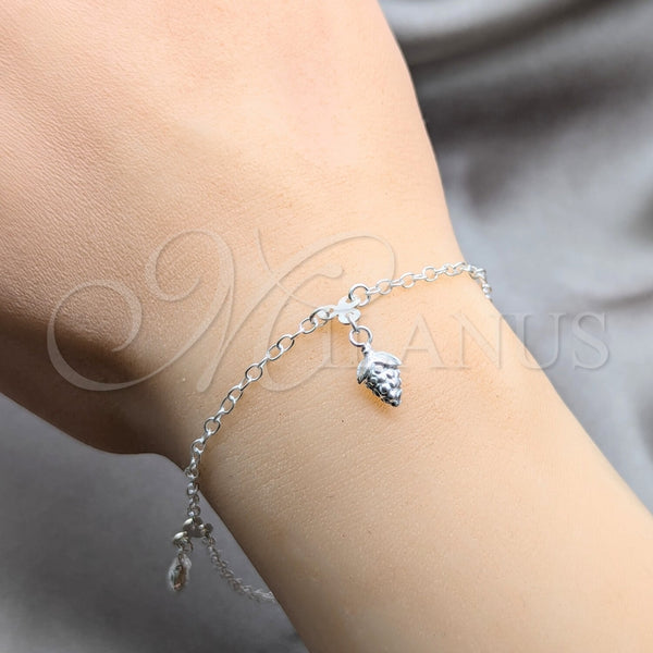 Pulsera de Dije 03.409.0096.08 Plata Rodinada, Diseño de Uva, Pulido, Tono Plateado (Grosor 01 MM, 8 Pulgadas de Largo)