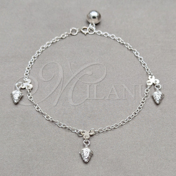 Pulsera de Dije 03.409.0096.08 Plata Rodinada, Diseño de Uva, Pulido, Tono Plateado (Grosor 01 MM, 8 Pulgadas de Largo)