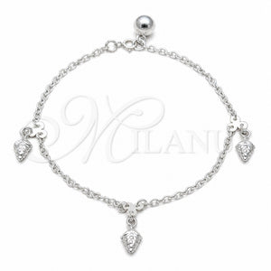 Pulsera de Dije 03.409.0096.08 Plata Rodinada, Diseño de Uva, Pulido, Tono Plateado (Grosor 01 MM, 8 Pulgadas de Largo)