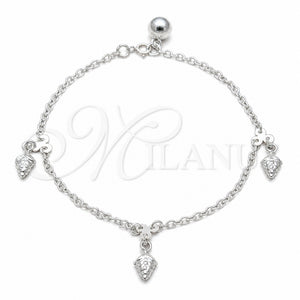 Pulsera de Dije 03.409.0096.08 Plata Rodinada, Diseño de Uva, Pulido, Tono Plateado (Grosor 01 MM, 8 Pulgadas de Largo)