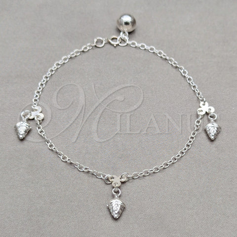 Pulsera de Dije 03.409.0096.08 Plata Rodinada, Diseño de Uva, Pulido, Tono Plateado (Grosor 01 MM, 8 Pulgadas de Largo)