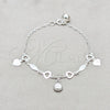 Pulsera de Dije 03.409.0097.08 Plata Rodinada, Diseño de Corazón y Concha, Pulido, Tono Plateado (Grosor 01 MM, 8 Pulgadas de Largo)