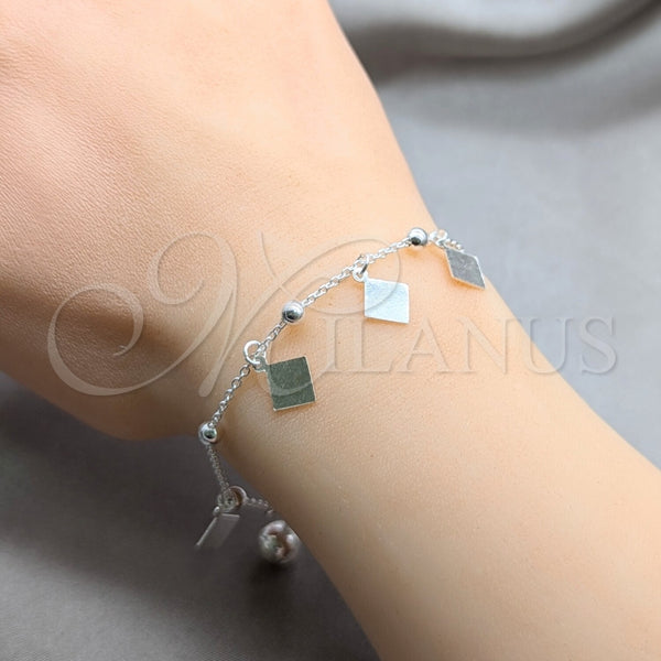 Pulsera de Dije 03.409.0098.08 Plata Rodinada, Diseño de Bola, Pulido, Tono Plateado (Grosor 01 MM, 8 Pulgadas de Largo)