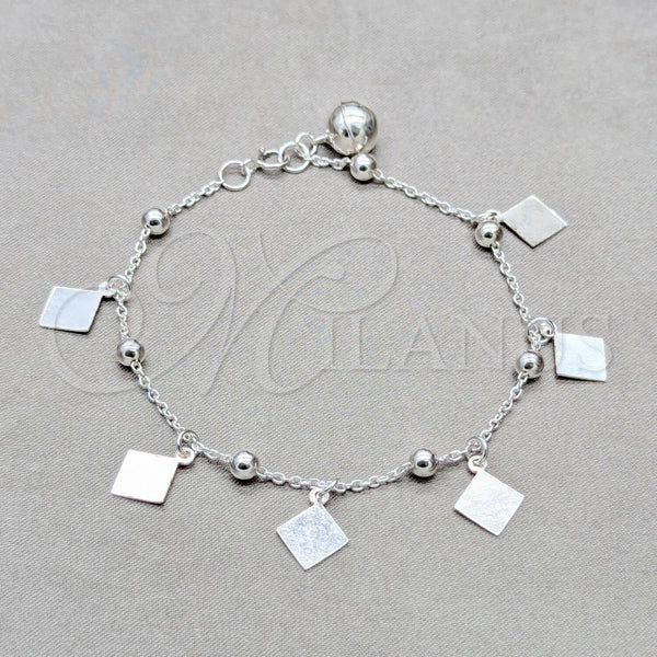 Pulsera de Dije 03.409.0098.08 Plata Rodinada, Diseño de Bola, Pulido, Tono Plateado (Grosor 01 MM, 8 Pulgadas de Largo)