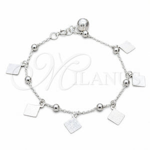 Pulsera de Dije 03.409.0098.08 Plata Rodinada, Diseño de Bola, Pulido, Tono Plateado (Grosor 01 MM, 8 Pulgadas de Largo)