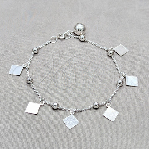 Pulsera de Dije 03.409.0098.08 Plata Rodinada, Diseño de Bola, Pulido, Tono Plateado (Grosor 01 MM, 8 Pulgadas de Largo)
