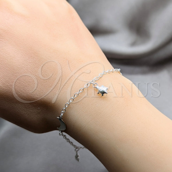 Pulsera de Dije 03.409.0099.08 Plata Rodinada, Diseño de Tortuga y Luna, Pulido, Tono Plateado (Grosor 01 MM, 8 Pulgadas de Largo)