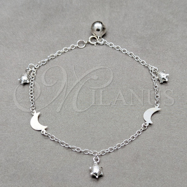Pulsera de Dije 03.409.0099.08 Plata Rodinada, Diseño de Tortuga y Luna, Pulido, Tono Plateado (Grosor 01 MM, 8 Pulgadas de Largo)
