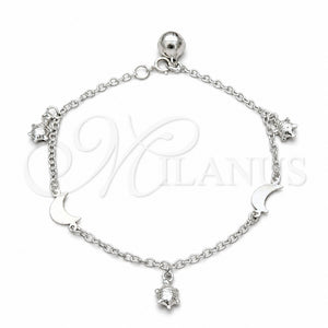 Pulsera de Dije 03.409.0099.08 Plata Rodinada, Diseño de Tortuga y Luna, Pulido, Tono Plateado (Grosor 01 MM, 8 Pulgadas de Largo)