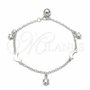 Pulsera de Dije 03.409.0099.08 Plata Rodinada, Diseño de Tortuga y Luna, Pulido, Tono Plateado (Grosor 01 MM, 8 Pulgadas de Largo)