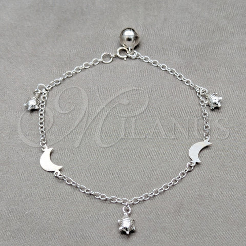 Pulsera de Dije 03.409.0099.08 Plata Rodinada, Diseño de Tortuga y Luna, Pulido, Tono Plateado (Grosor 01 MM, 8 Pulgadas de Largo)