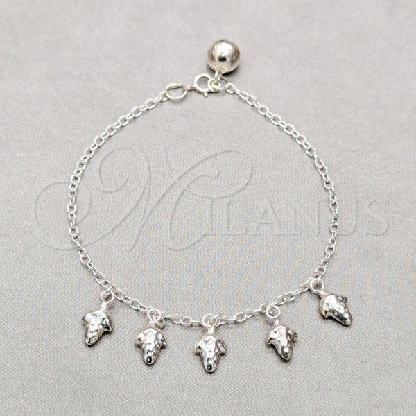 Pulsera de Dije 03.409.0100.08 Plata Rodinada, Diseño de Uva, Pulido, Tono Plateado (Grosor 01 MM, 8 Pulgadas de Largo)
